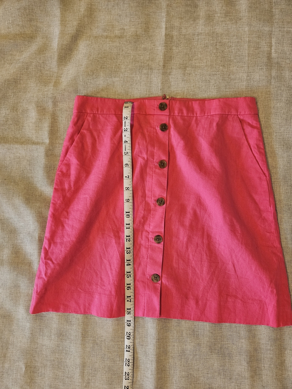 J. Crew Bright Pink Button-Front Womens 8 A-Line Skirt 100%cotton Like New